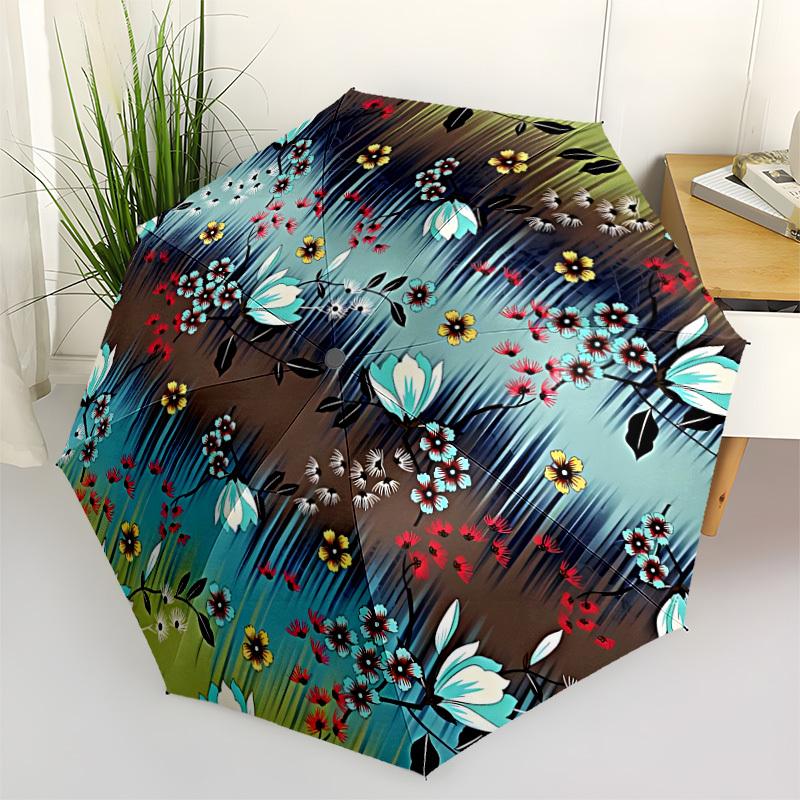 

1pc Floral Pattern Circle Automatic Folding Umbrella, 8-Rib Iron Frame, Casual Outdoor Accessory for Birthday Festival Gifts yy251128181