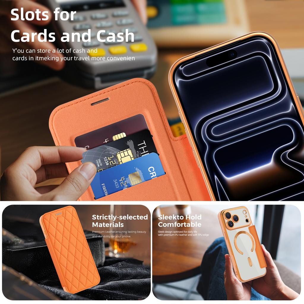 Flip Cover Verchromt Klar Magnetisch Faltbar Leder Geldbörse Hülle Für iPhone17 Air 16 Pro Max Magnetisch 15 14 13 12 11 Pro Steckplatz Kartenhalter Tasche Hülle