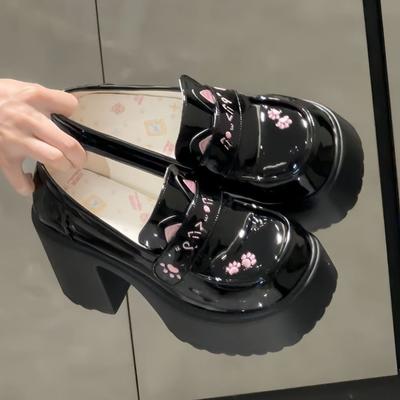 Nouvelles chaussures en cuir à semelles épaisses rehaussantes à talons hauts bout rond style Jk japonais Lolita chaussures plates pour uniforme
