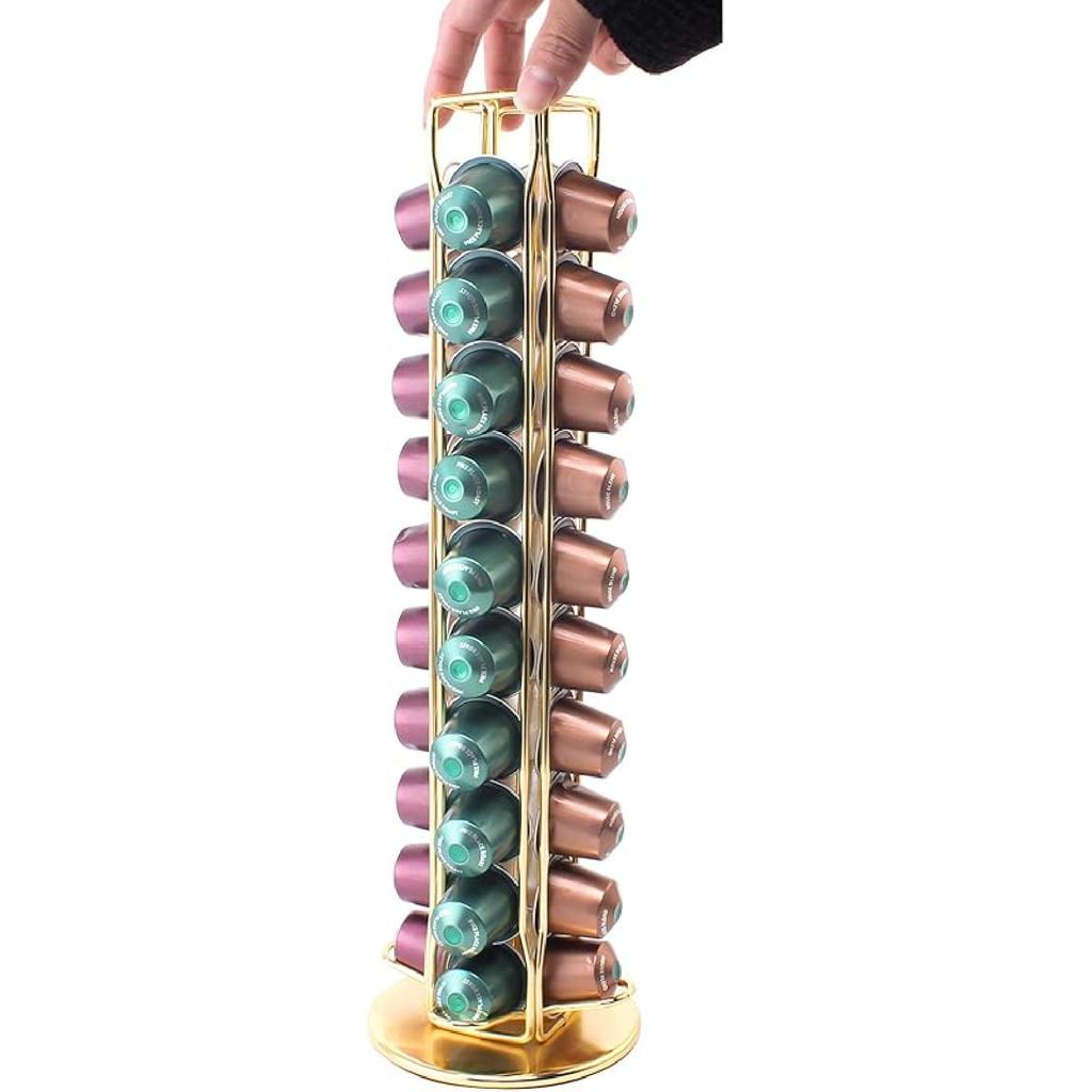 SEVENLINE Coffee Pod Holder Stand Compatible With Nespresso Original Pods Carousel Storage Rack Capsules Organizer For 40 Capsules (Black)