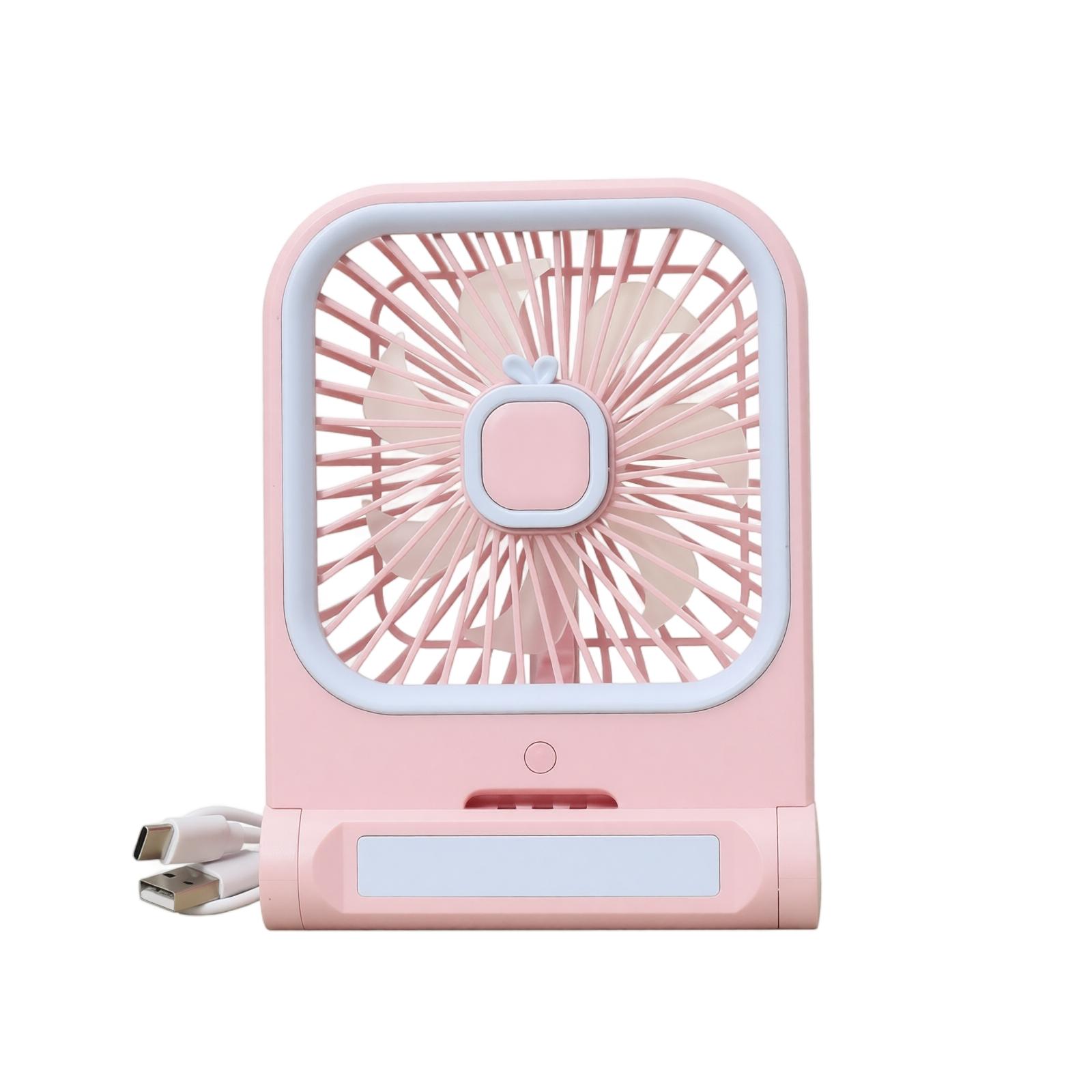 Square Ear USB Desk Fan 3 Portable Rechargeable Fan Wall for Home Outdoor , Compact and Lightweight one size розовый