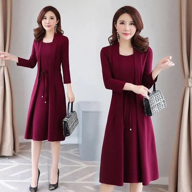 Rochie falsă din două piese pentru femei de mărime mare Rochie pentru femeie cu mânecă lungă Burta mamei de slăbit