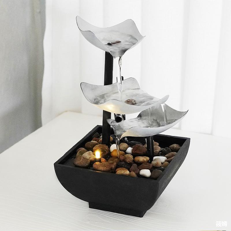 Indoor 3-Tier Relaxation Tabletop Fountain Automatic PumpNatural River Rocks LED