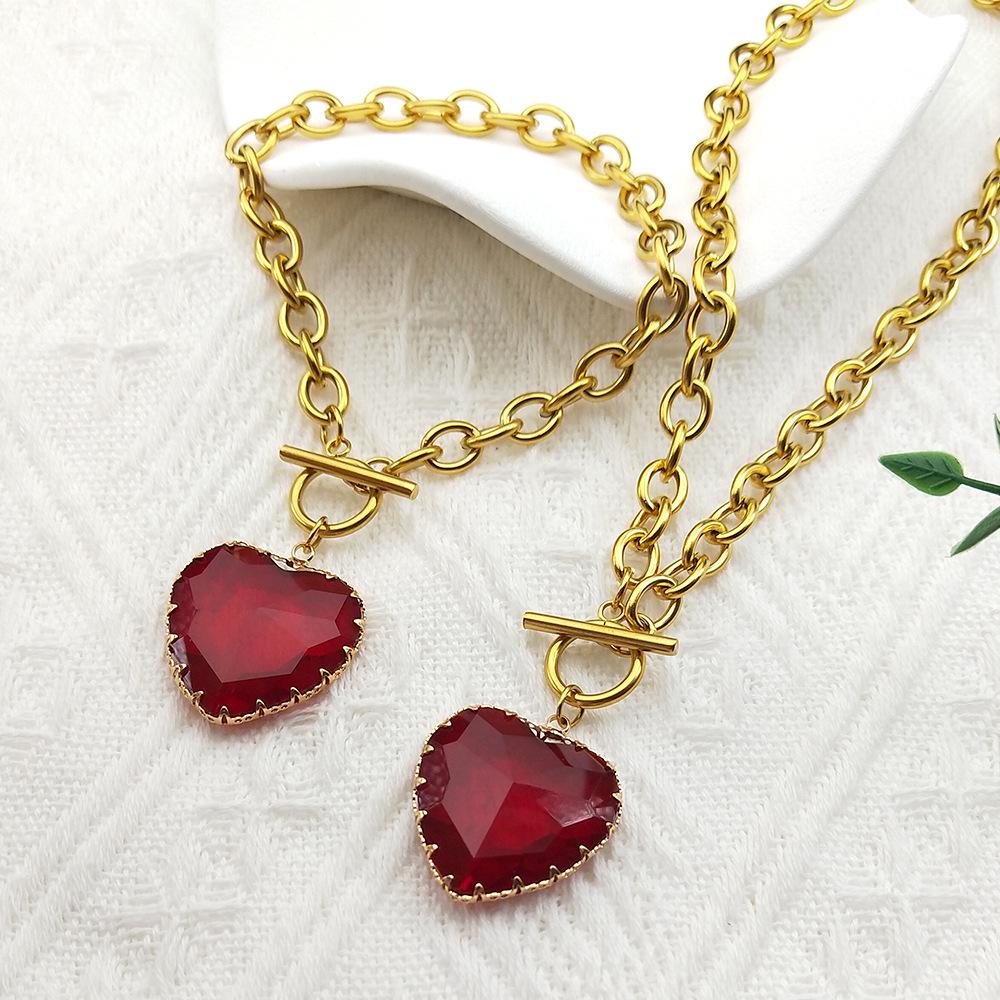 18K Gold-Plated Peach Heart Crystal Necklace for Women
