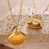  Three-dimensional Imitation Pearl Design Scallop Necklace and Earrings Accessories 18K Gold Plated Shell Set Jewelry