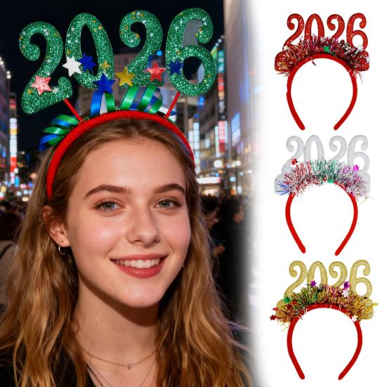 2026 Shiny New Year Hairband Glitter-Coated Headband Sparkling Numbers Design Hair Hoop Festive Hair Accessory