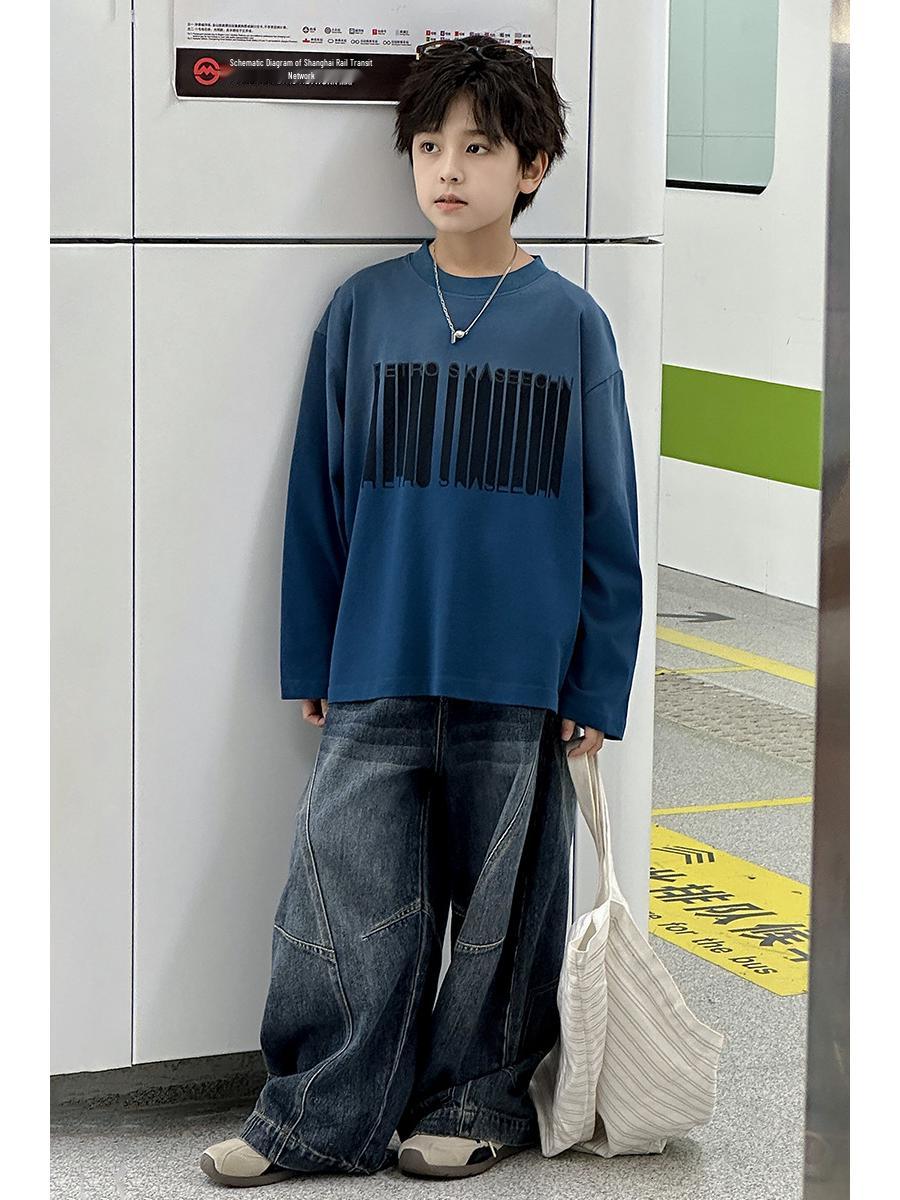 

2025 Boys Retro Gradient Long-Sleeve T-Shirt 130 cm синий