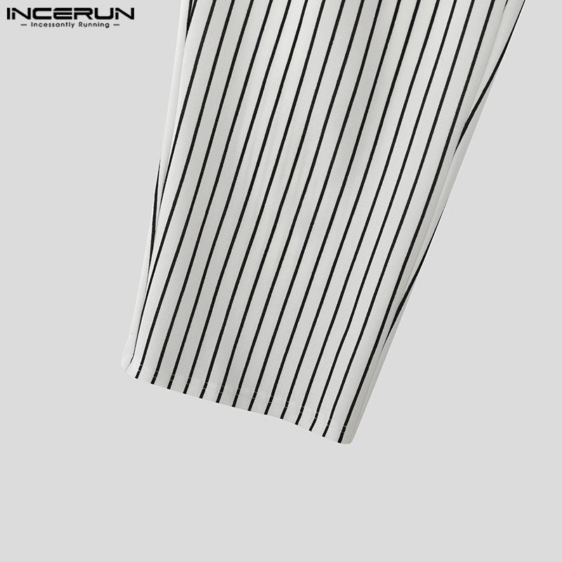 INCERUN Men Elastic Waist Striped Casual Long Harem Pants Trousers Bottoming
