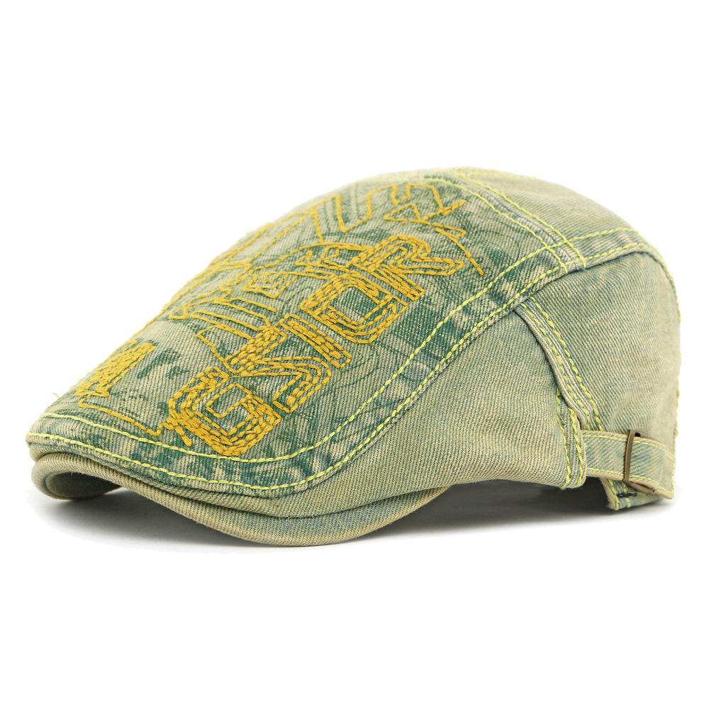 

Embroidered Denim Cotton Beret Women British Vintage Progressive Cap Men Cap Painter s Cap жёлтый