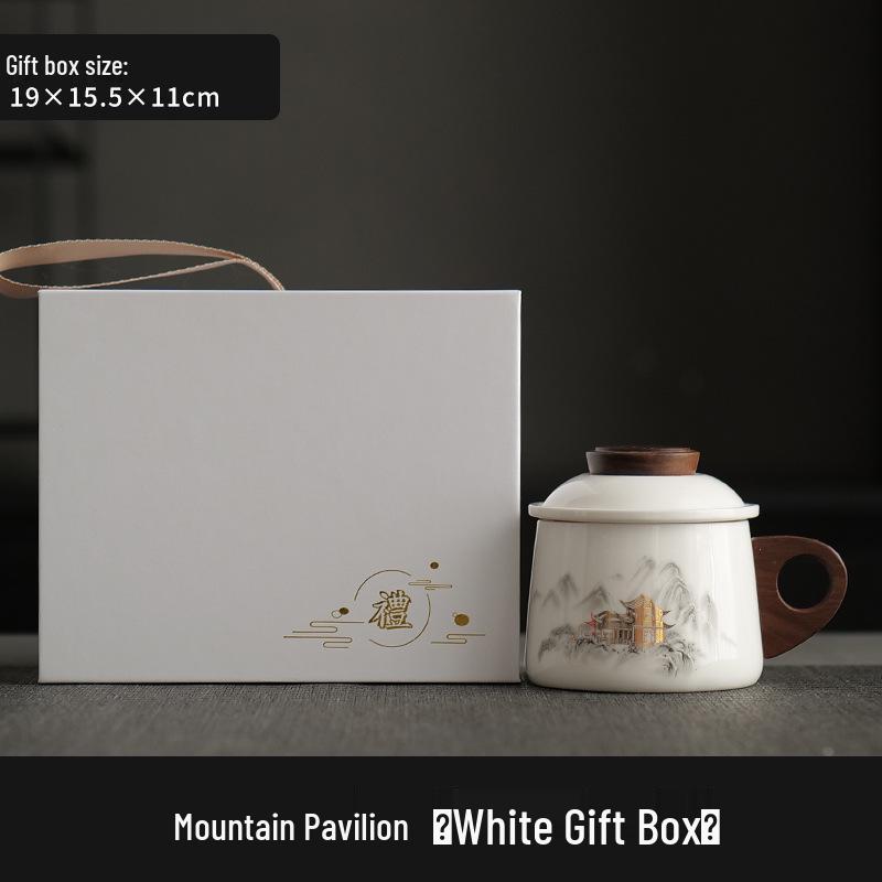 Dehua White Porcelain Tea & Coffee Mug with Lid - Ceramic Cup for Tea & Water Separation, Ideal for Office & Personal Use.