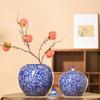 Elegant Blue and White Porcelain Round Jar: Retro Ceramic Flower Vase Ornament for Living Room