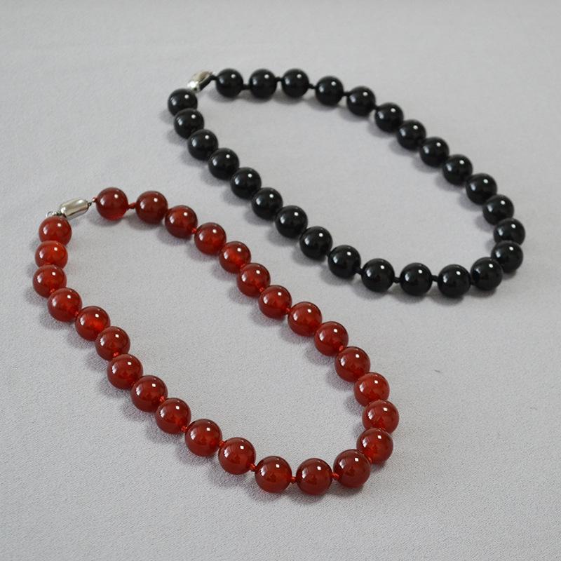 

Vintage Black and Red Agate Beaded Clavicle Necklace with Ingot Buckle