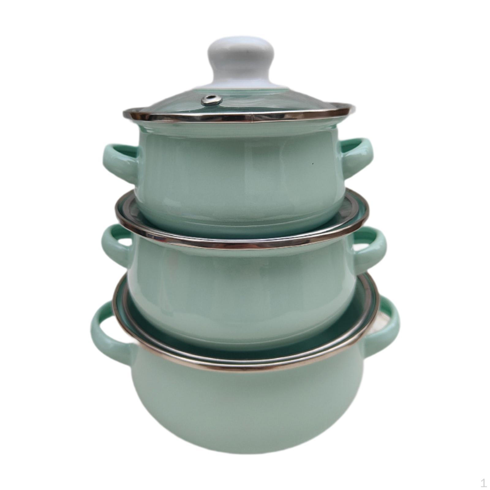 

3-предметный эмалированный кухонный набор, бытовая кухонная утварь для приготовления лапши быстрого приготовления, сковорода для супа, светло-синий