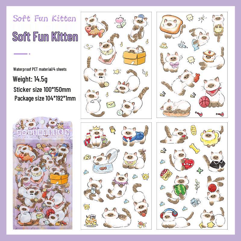 Yuezhen Cute Kitten Cartoon Die-Cut Journal Stickers for Children