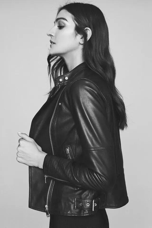 Genuine Lambskin Leather Jacket Women Black Handmade Stylish Biker Motorcycle