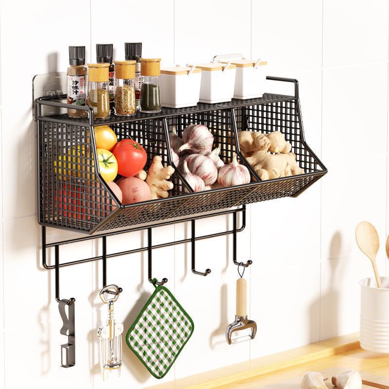 Wall-Mounted Scallion, Ginger & Garlic Storage Basket and Seasoning Box