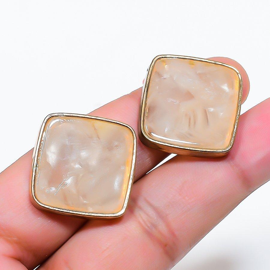 Natural Dendrite Opal Gemstone Brass Jewelry Earring 1.06  RE-32