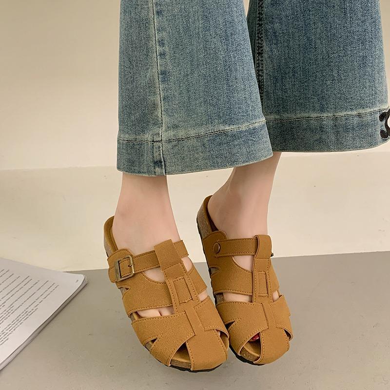 Fashion Baotou Semi-slippers Women's Summer Wear New Woven Hollow Flat Bottom Non-slip Wear-resistant Roman Cool Drag