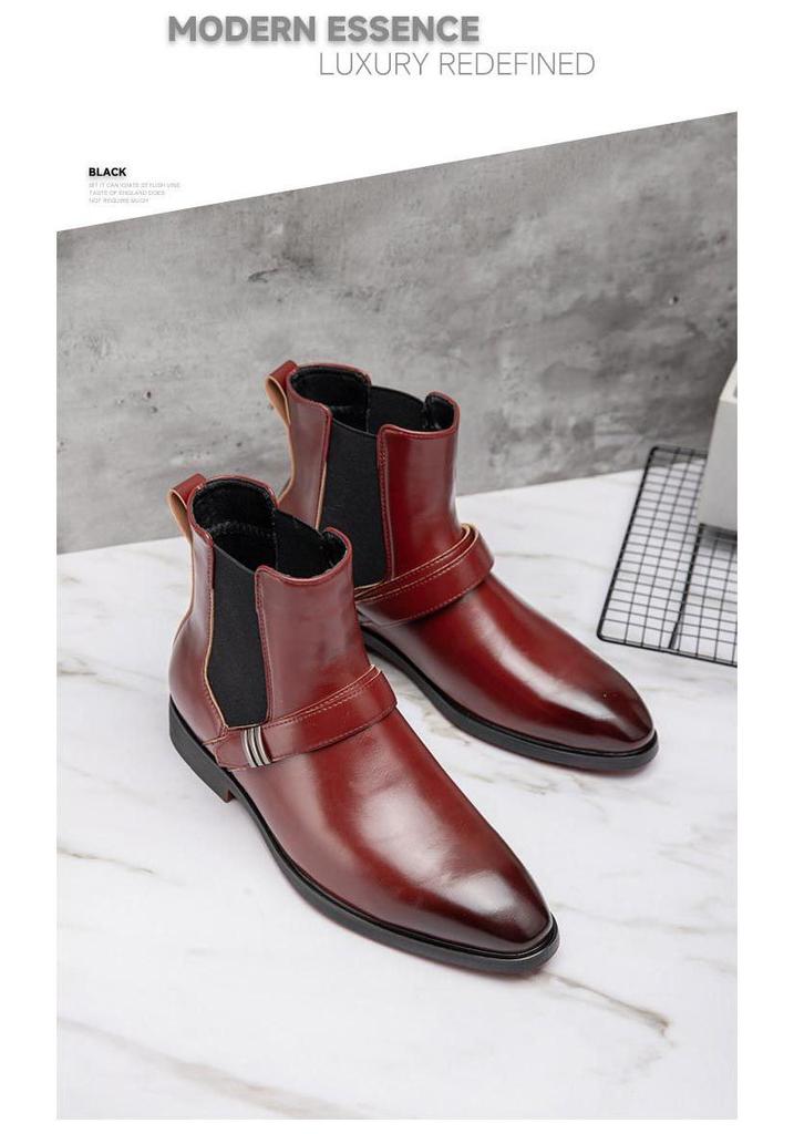 Men's British Style Plus Size Chelsea Boots - High-Top, Slip-On, Pointed Toe, Fashion Leather Motorcycle Martin Boots
