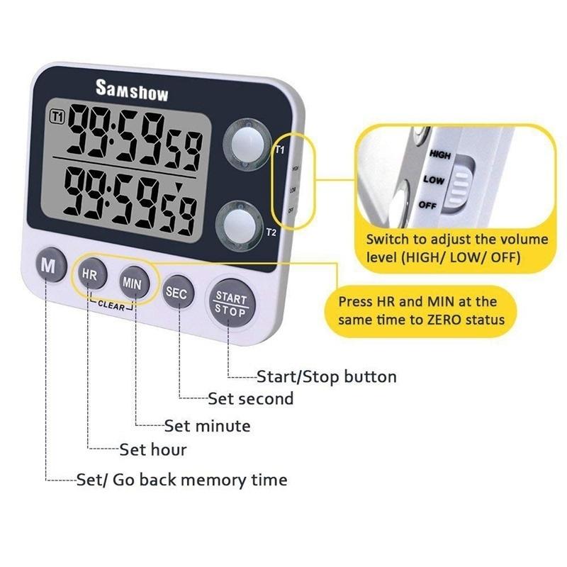 Digital Kitchen Timer Magnetic Back Cooking Timer Large Display Loud Alarm Count-Up Count Down for Cooking Baking