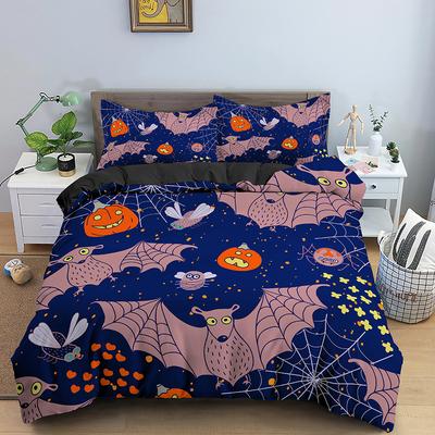 Halloween Königin König Bettbezug Cartoon Lustige Fledermaus Kürbis Geist Bettwäsche Set für Kinder Jungen Horror 2/3tlg. Polyester Steppdeckenbezug