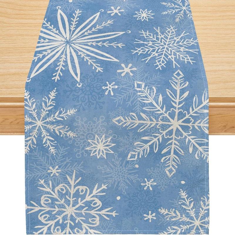 Runner da Tavola Fiocco di Neve Festivo Robusto Lino Decorazione Albero di Natale Copritavola da Pranzo