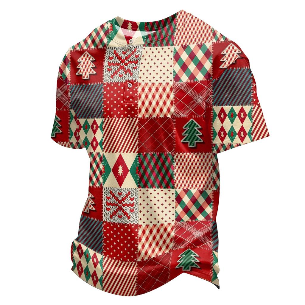 Men's Quick-Dry Neck Short Sleeve T-Shirt with Christmas Print
