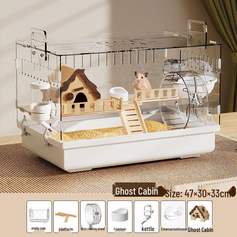 Jaula de Acrílico de Lujo para Hámster: Villa Grande, Transparente, Anti-Mordeduras para Hámsteres Dorados