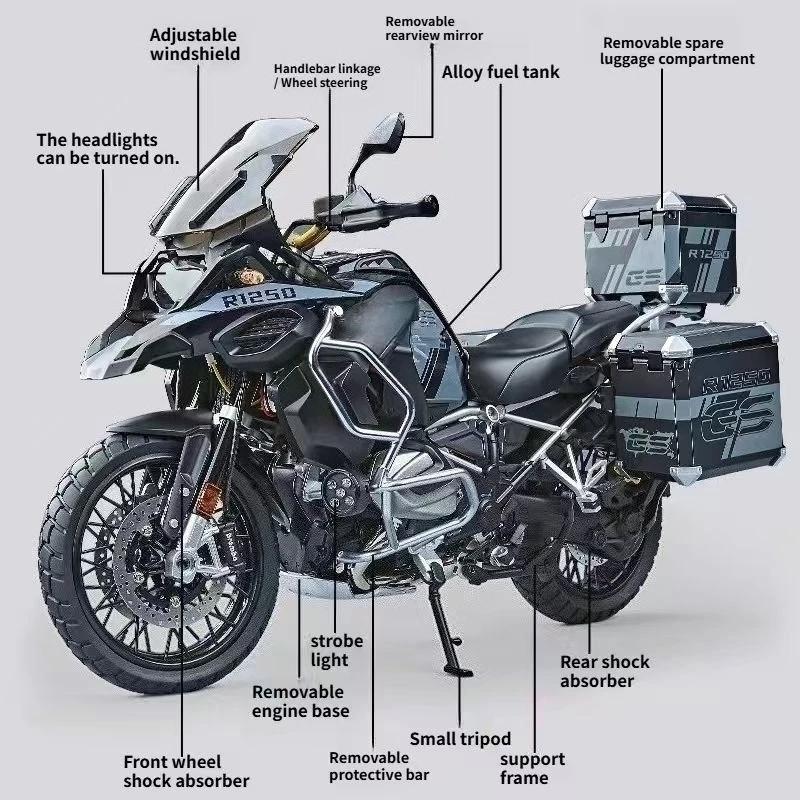 1:7 For BMW R1250 GS ADV Alloy Metal Diecast Motorcycle Model Sound And Light Dynamic Ornaments Collectibles Hobby Birthday Gift