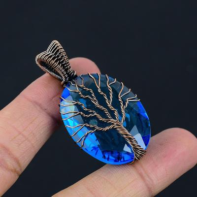 Tree Of Life Iolite Gemstone Copper Wire Wrap Gioielli fatti a mano con ciondolo per lei