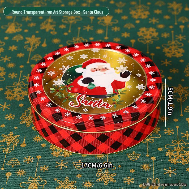 Christmas Transparent Round Tin Box for Cookies, Candy, and Chocolate Gifts