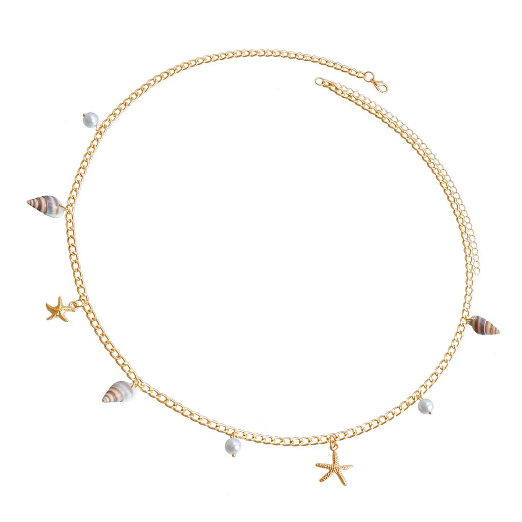 Bohemian Beach Waist Chain Belly Chain With SeaShell Pearl Starfish Decors For Women Girl Pool Parties Music Festival