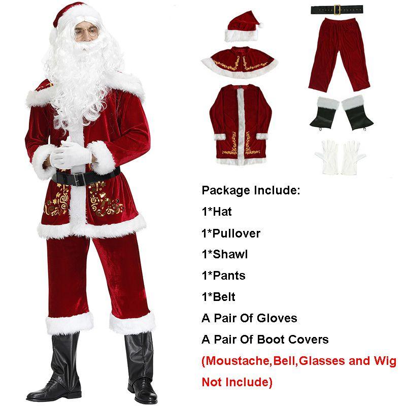 

Костюм Санты Клауса Рождественский костюм Маскарадный костюм Косплей Вечеринка Бархатный комплект наряда Costume Set,6XL