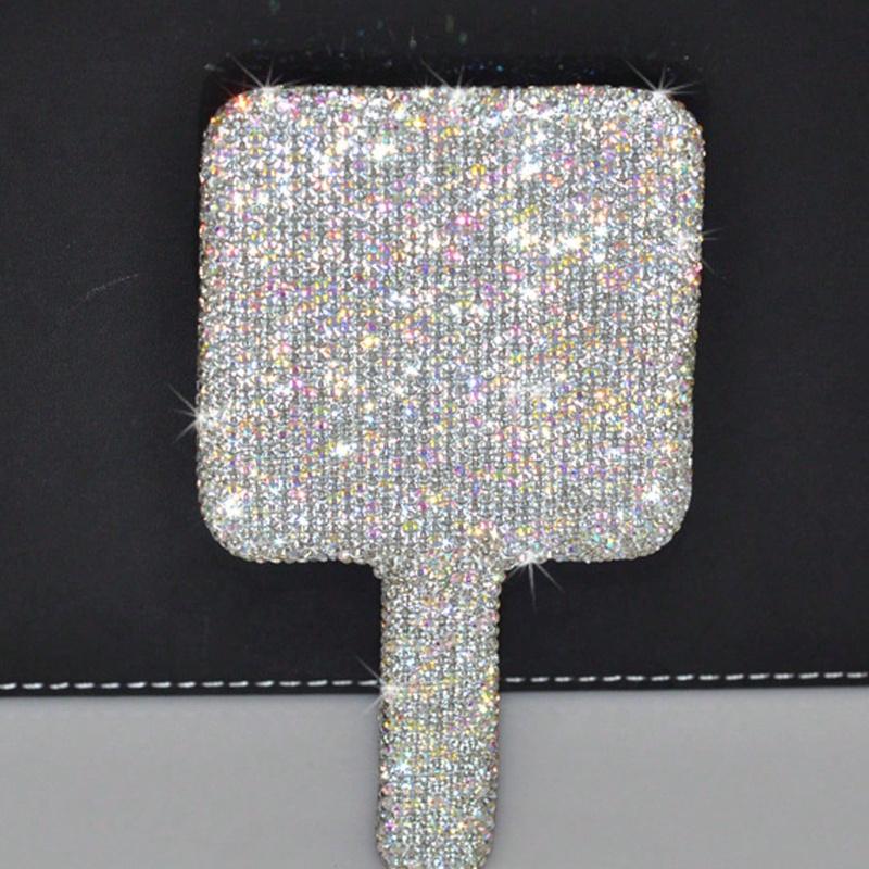 1pc Portable Crystal Rhinestone Handheld Mirror, Rhinestone-Encrusted ABS Beauty Handle Makeup Mirror, Bling Bling Princess Mirror for Makeup Touch-Up
