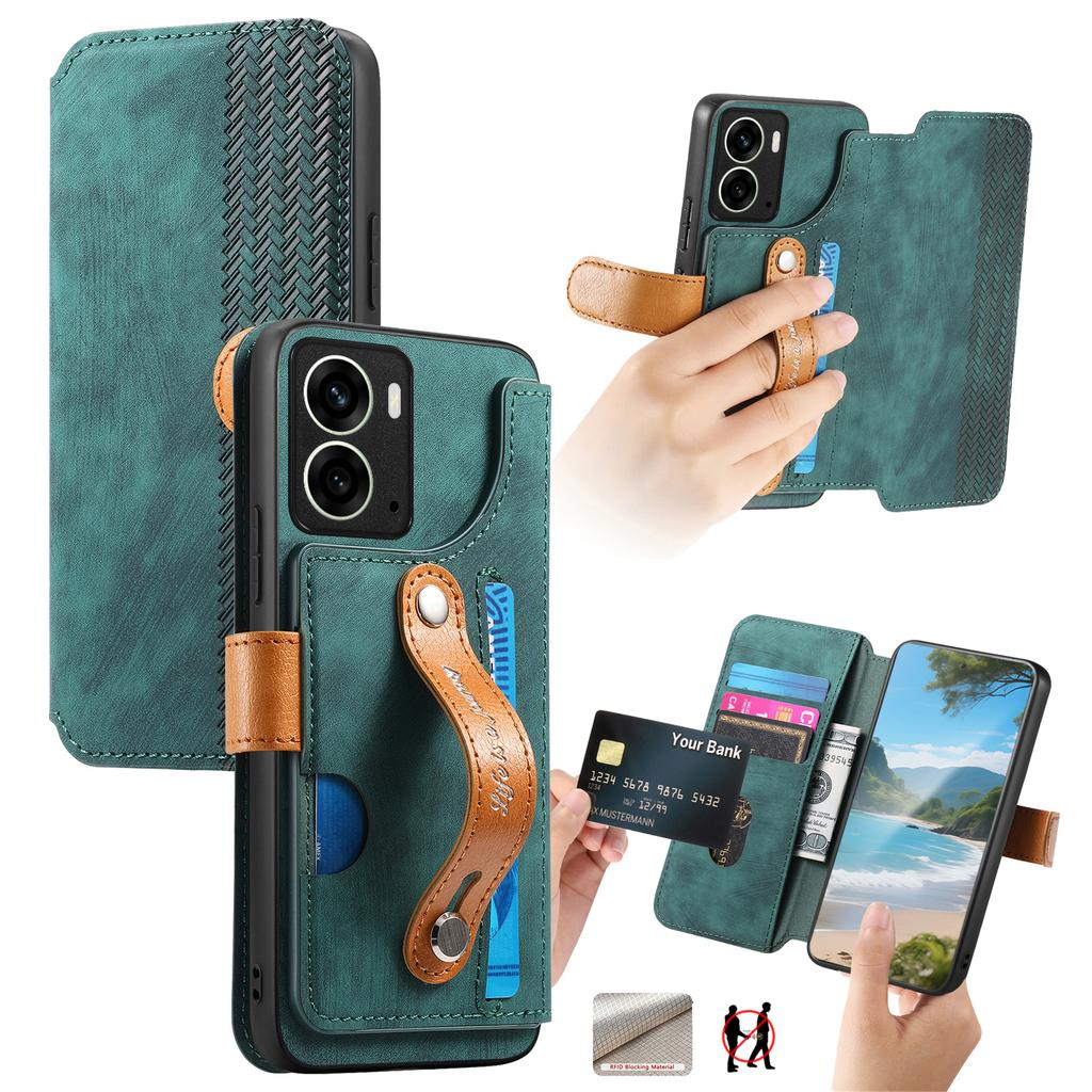 Für Realme 14 5G Hülle Brieftasche Retro Leder Handyhülle mit Handschlaufe Ständer