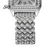 Durable Ladies Watch Women's Square Crystal High Accuracy Quartz Movement Rhinestone Paved Dial Scratch-Resistant Shiny Bezel Mineral Glass Alloy Case