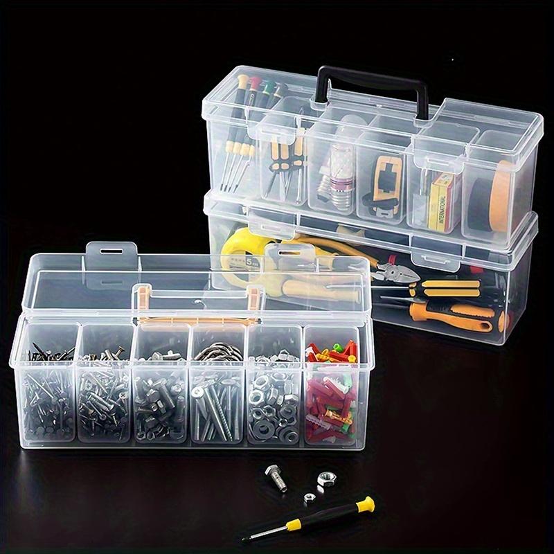 Portable Transparent Plastic Hardware Storage Box with 6 Detachable Dividers - Screws, Small Parts,Tool Storage Box