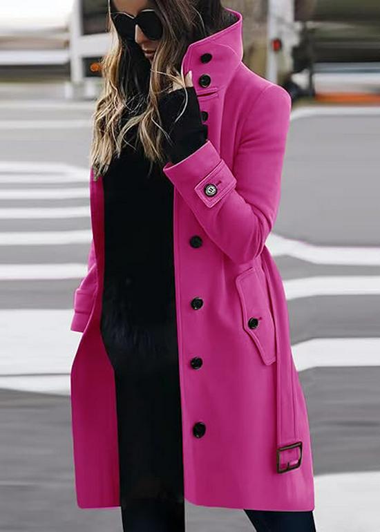 2024 Autumn/Winter Plus Size Women's Woolen Coat, Single-Breasted with Multi-Button Collar