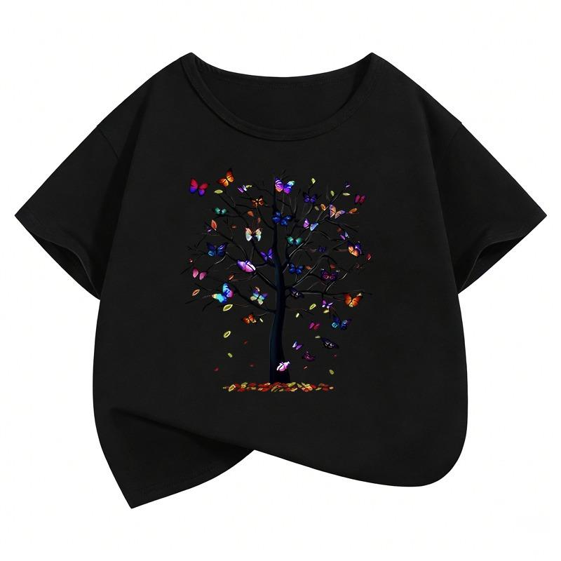 2026 Kids Pure Cotton Round Neck Short-Sleeve Top Star Patterned Printed T-shirt Y2K Trendy Girls' Summer T-shirt Girls Clothing