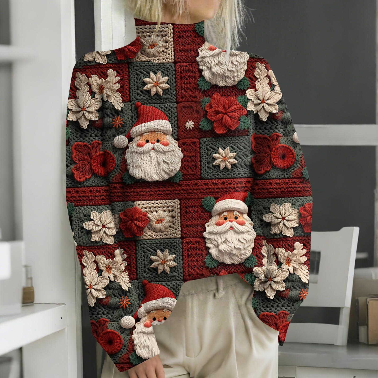 

Рождественские толстовки для женщин Вязаный свитер Милая рубашка Осенняя водолазка Пуловер Топы XL винный