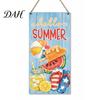 Porch Hanging Sign Summer Wooden Sign, Welcome Front Door Decor with Decorative Rope, Colorful Hanger for Seasonal Farmhouse Beach House Wall Art