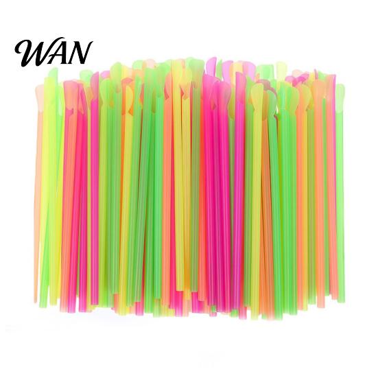 Smoothie Straws With Spoon 50/100Pcs Straw for Smoothie, 2 in 1 Disposable with Spoon, Plastic Slush Milkshake Bubble Tea Pink Orange Yellow Green