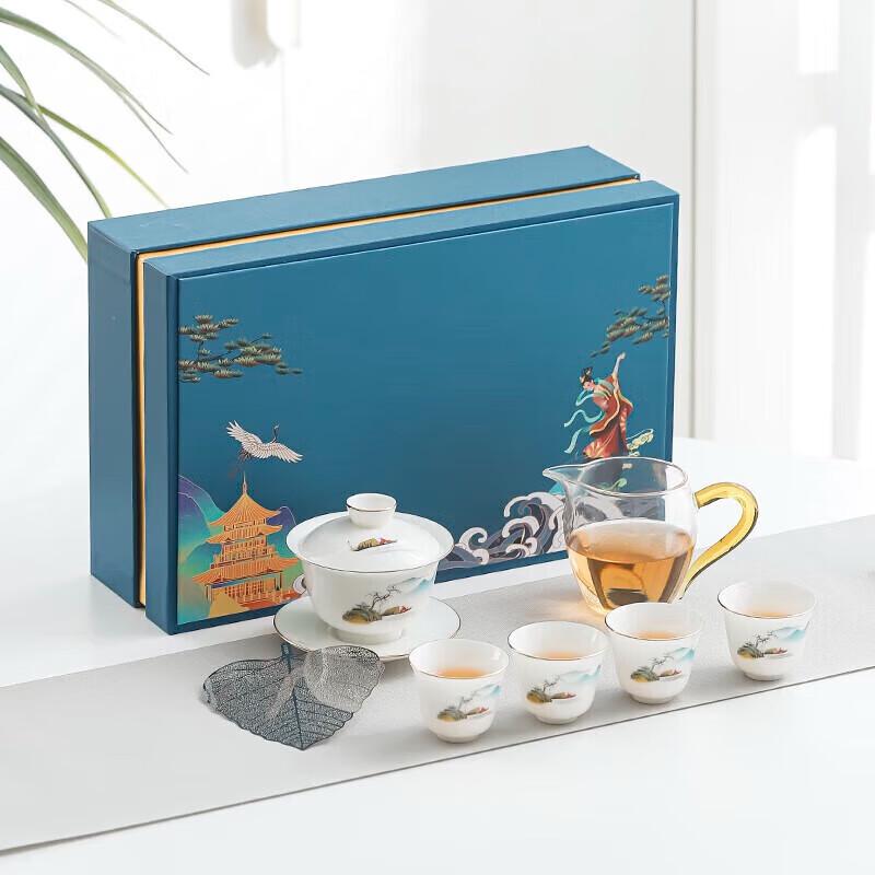 Elegant 7-Piece Mutton-fat Jade Ceramic Tea Set