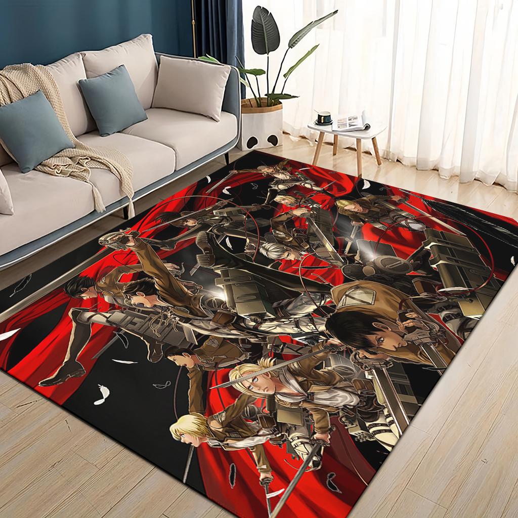 3D Cartoon Attack On Titan Eren Mikasa Anime Carpet Rug for Living Room Bedroom Home Sofa Decoration,kid Play Non-slip Floor Mat