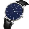 BUREI Men's Leather Waterproof Analog Business Wristwatch Slim Style Date Quartz White Black