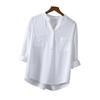 Cotton White Shirt Women's Tops Mujer Office Long Sleeve Korean Loose Casual Vertical V-neck Shirts Blusas De Mujer