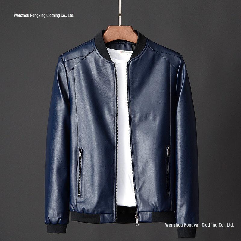 Brand Preferred Men's Leather Baseball Collar Jacket, Spring/Autumn Korean Style, Winter Casual Coat