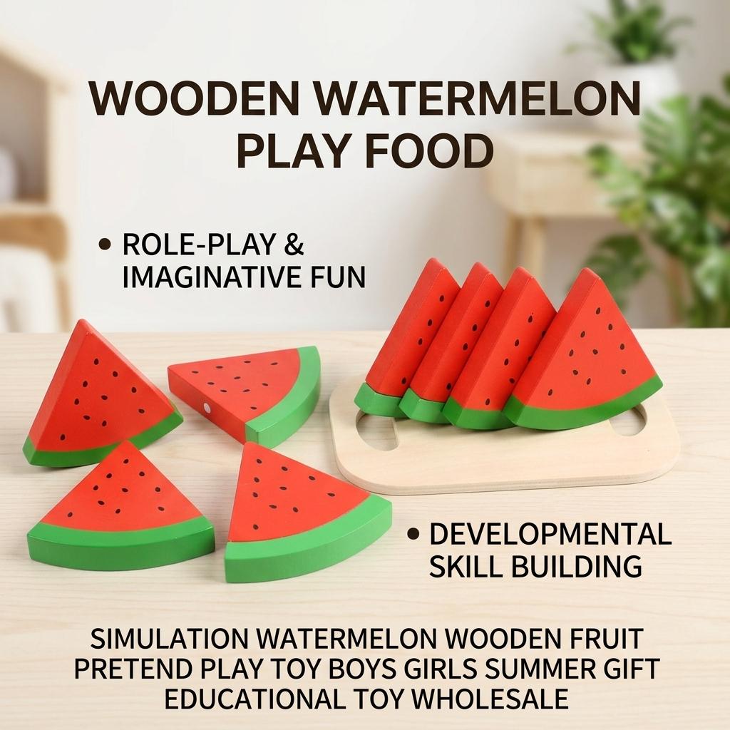 Wooden-Watermelon Toy for Kids Educational Fruit Model Role Play Gift for Boys and Girls Summer Present