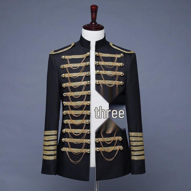 

Men s Military-inspired Black & Red DJ Nightclub Costume with Metal Chain L чорний