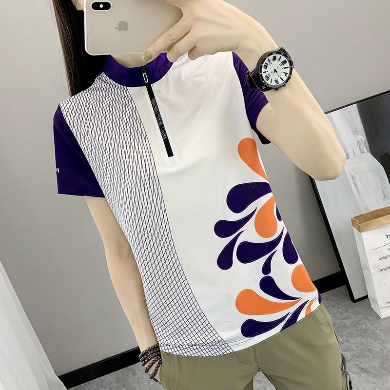 JOHLIN DREAM Women s Printed Quick-Dry Stand Collar Short-Sleeve Sports T-Shirt XL